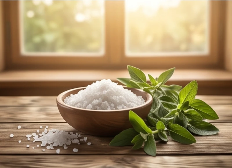 Bát muối hột sạch và nước lá thảo mộc dùng để xua tan tà khí sau khi gặp ác mộng