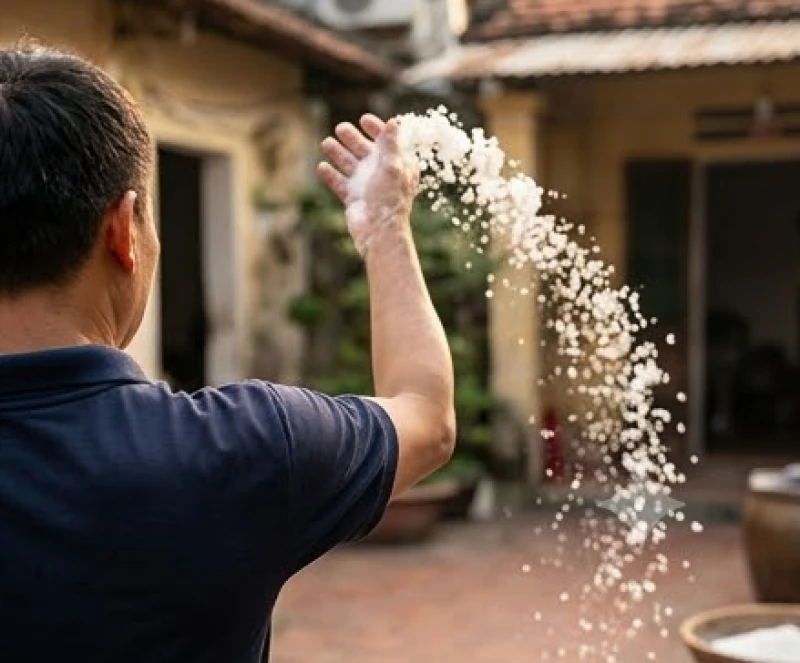 Ra khỏi nhà gặp xe tang là điềm gì: Mẹo xả vía & số may mắn 5 Bàn tay trái ném một nhúm muối hạt dứt khoát qua vai trái để xua đuổi những năng lượng không tốt