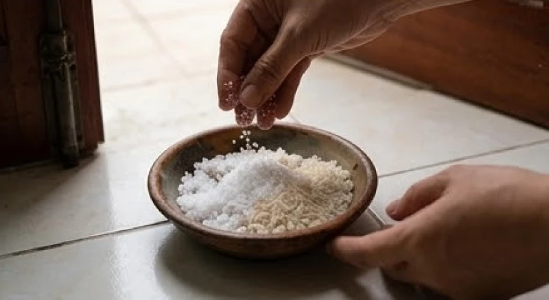 Mèo đẻ trong nhà là điềm gì: Luận giải theo màu lông, số con 6 Một chén nhỏ chứa hỗn hợp muối biển và gạo tẻ dùng để rắc quanh góc nhà thanh tẩy không gian