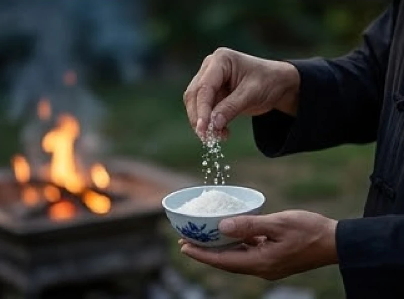 Đĩa muối gạo sạch dùng trong nghi thức cúng sao giải hạn để cầu bình an cho gia đạo