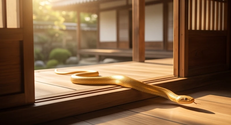 Mơ thấy rắn vàng: Giải mã điềm báo và mẹo phong thủy đón tài lộc 6 Rắn vàng trườn qua bậc thềm cửa chính đầy nắng mang theo sinh khí vào nhà
