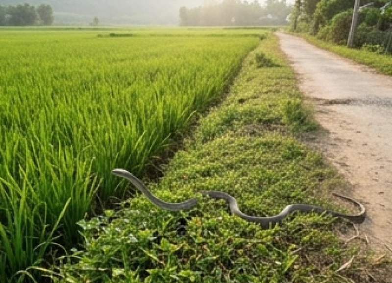 Đi đường gặp rắn là điềm gì: Giải mã tâm linh và xử lý an toàn 1 Loài rắn bò trên đường ở đồng bằng Bắc Bộ thường mang thông điệp từ vị Thổ Thần cai quản đất đai.