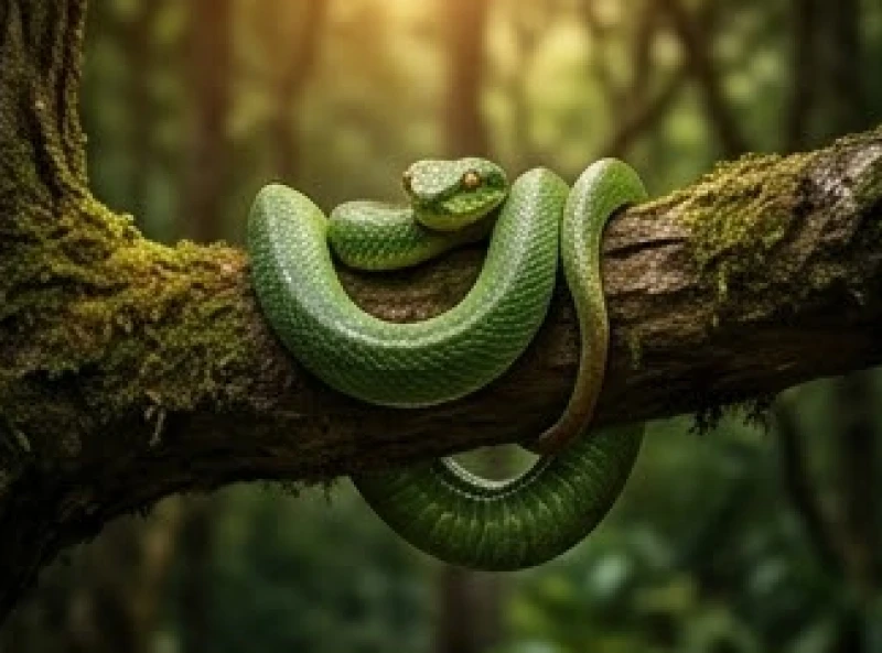 Con rắn cuộn mình trên cành cây cổ thụ quan sát các loài động vật hoang dã khác bằng ánh mắt sắc bén