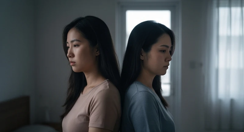 Mơ thấy phá thai báo hiệu điều gì? Giải mã tâm lý và con số may mắn 3 Hai người phụ nữ quay lưng lại với nhau trong bóng tối đại diện cho sự rạn nứt mối quan hệ xã giao