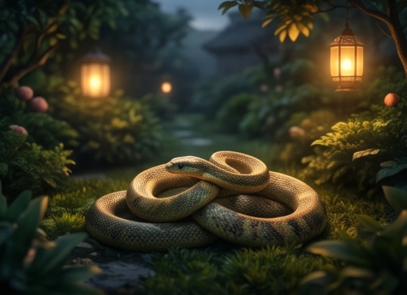 Hai con rắn quấn nhau ngoài không gian sân vườn ngụ ý sự can thiệp của người ngoài vào cuộc sống
