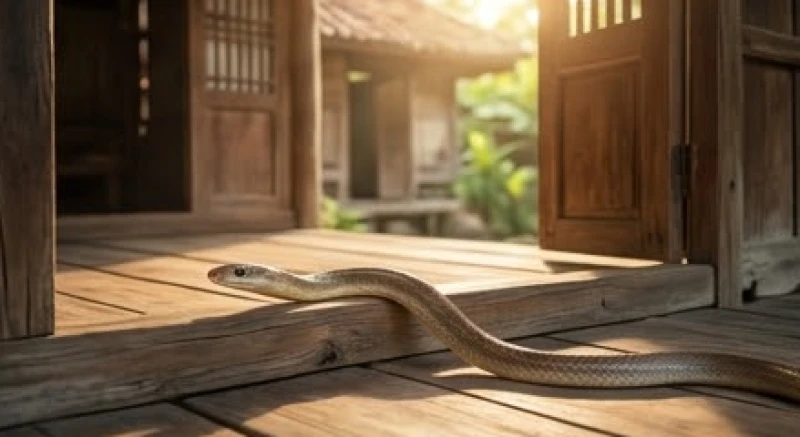 Mơ thấy rắn ráo là điềm gì? Giải mã điềm lành dữ và con số may mắn 4 Con rắn ráo nhỏ trườn qua bậu cửa gỗ mộc mạc mang theo năng lượng phong thủy tích cực cho gia đình