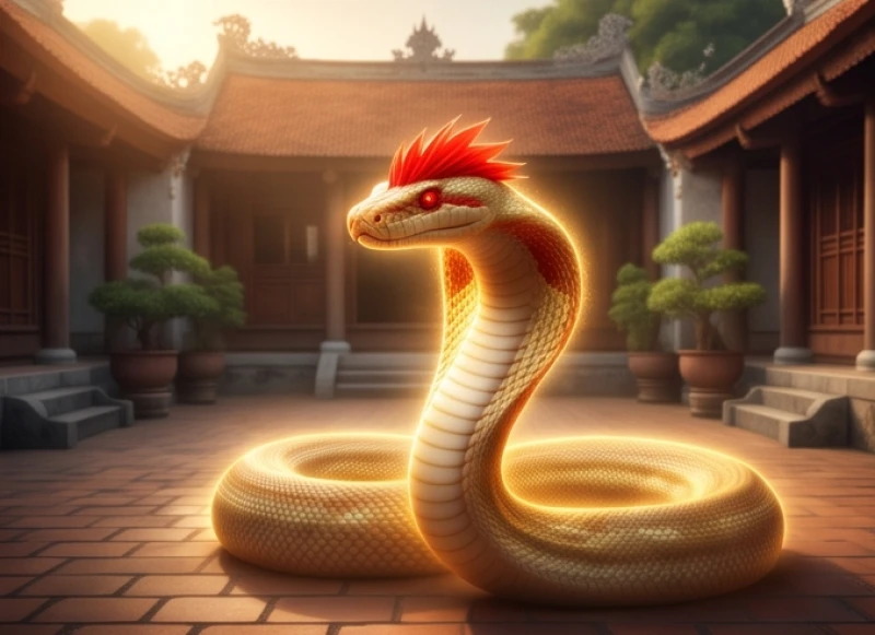 Mơ thấy rắn thần: Điềm báo tâm linh và bảng tra số tài lộc 3 Rắn thần có chiếc mào đỏ rực rỡ như giao long đang chờ ngày thăng thiên mang đến vượng khí