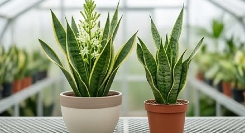 Cây lưỡi hổ ra hoa là điềm gì? Ý nghĩa & hướng đặt kích tài lộc 5 So sánh chậu cây lưỡi hổ sinh trưởng khỏe mạnh với một cây bị héo lá do môi trường đất cằn cỗi