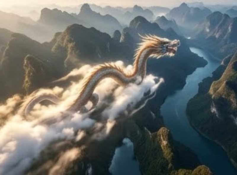 Rồng thần dũng mãnh lao đi như một mũi tên xé toạc tầng mây, dễ dàng bỏ lại mọi chướng ngại vật địa hình phía dưới.