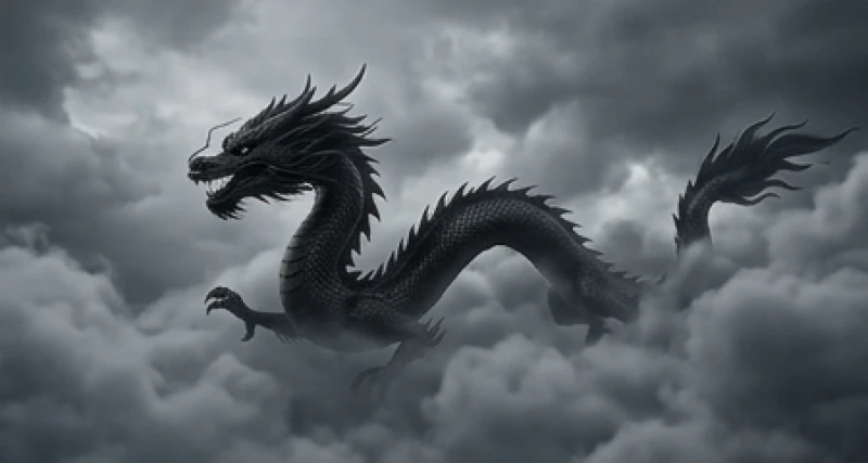 Con rồng đen ẩn hiện giữa những đám mây xám xịt đại diện cho những áp lực ngầm và mâu thuẫn gia đình chưa được gỡ bỏ