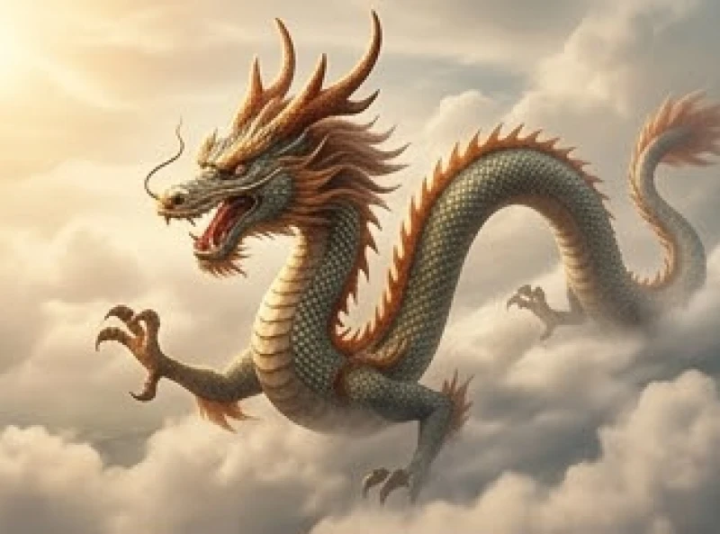 Rồng uy nghi vươn mình với cặp sừng lộng lẫy mượn từ gà trống trong điển tích dân gian