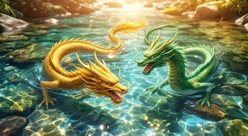 Mơ thấy rồng bơi dưới nước: Giải mã điềm báo theo màu & dòng nước 3 Rồng vàng và rồng xanh cùng bơi tung tăng dưới dòng suối trong vắt đầy vượng khí