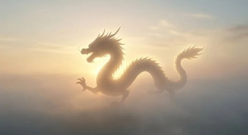 Mơ thấy rồng vàng: Điềm báo vượng tài & con số may mắn chuẩn 6 Khung cảnh rạng sáng mờ sương với bóng dáng rồng vàng ẩn hiện tượng trưng cho điềm báo ứng nghiệm nhanh