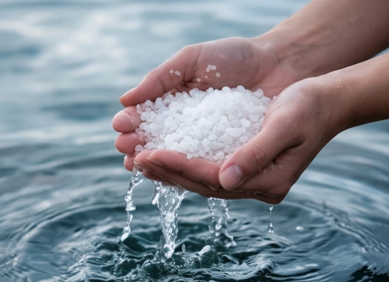 Bàn tay vớt dòng nước trong vắt hòa cùng muối trắng, thao tác thanh tẩy giúp ngắt đứt năng lượng tiêu cực sau khi tỉnh