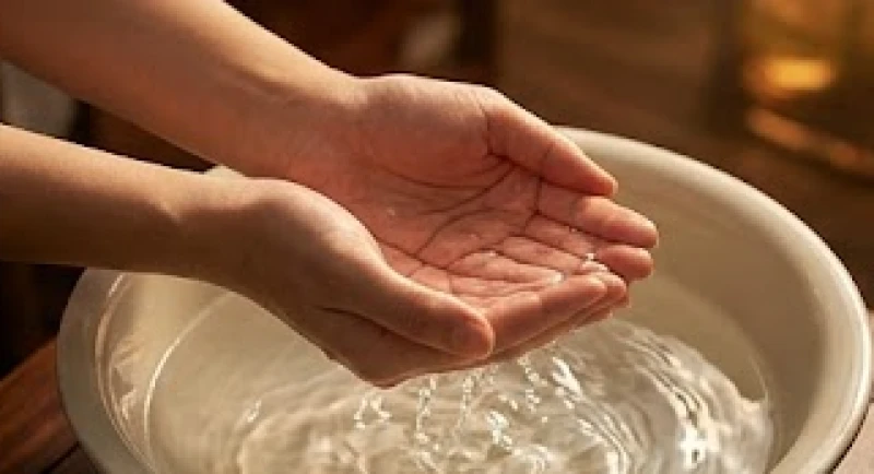 Đôi bàn tay đang vục làn nước mát để xua tan cảm giác lo âu và cắt đứt dư âm của cơn ác mộng rạng sáng