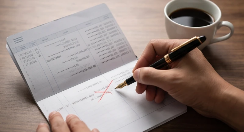 Mơ thấy heo bị chết: Giải mã bối cảnh, điềm báo & cách hóa giải 3 Bàn tay cầm chiếc bút mực gạch chéo một hạng mục đầu tư trên sổ ghi chép để cắt giảm chi phí