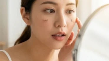 Cô gái soi gương và phát hiện một sợi mi trên má tự hỏi rụng lông mi là điềm gì