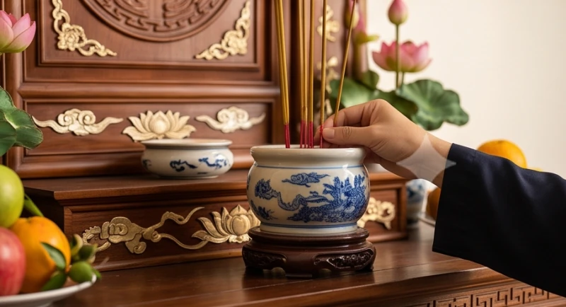 Văn khấn giỗ hết cha: Bài cúng chuẩn và trình tự xả tang 8 Bát hương của vong linh cha được rước lên đặt trang trọng cùng chư vị gia tiên sau lễ giỗ hết.