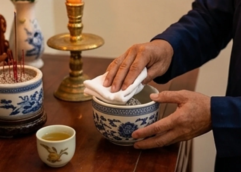 Văn khấn hết tang cha: Bài cúng chuẩn và trình tự làm lễ tại nhà 11 Người con trai trưởng cẩn thận dùng tấm lụa đỏ phủ lên bát hương để rước linh vị cha lên bàn thờ gia tiên