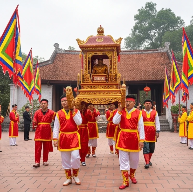 Nghi thức rước kiệu sơn son thiếp vàng trang trọng tiến vào Nội cung Đền Thượng trong tiếng trống hội