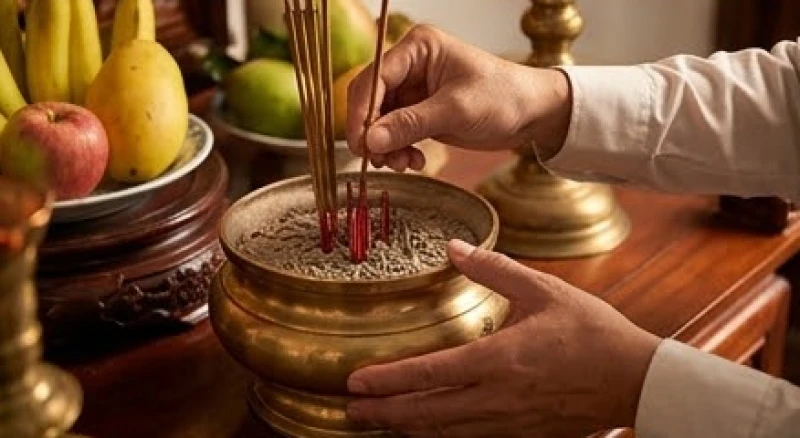 Văn khấn trước khi bao sái bàn thờ: Bài cúng xin phép đúng lễ 6 Một tay giữ chặt bát hương bằng đồng trong khi tay còn lại cẩn thận rút từng chân nhang cũ ra ngoài