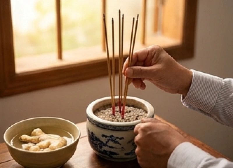 Văn khấn hết tang vợ: Bài cúng chuẩn Hiển thê & nghi lễ xả tang 7 Đôi bàn tay cẩn thận rút từng chân nhang từ bát hương cũ để giữ lại số lượng lẻ an toàn