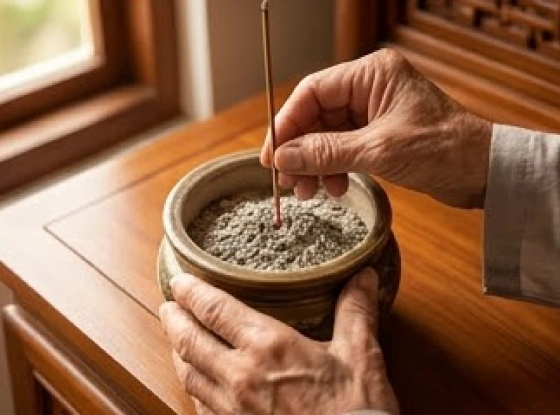 Kỹ thuật ấn nhẹ mặt tro và xoay rút từng chân nhang cũ tránh làm vương vãi