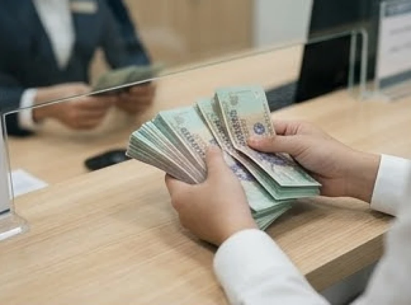 Tiền mặt được kiểm đếm cẩn thận tại quầy giao dịch ngân hàng mang ý nghĩa tài lộc lưu thông