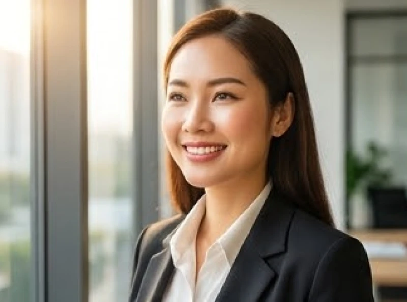 Khuôn mặt người phụ nữ công sở tươi tắn với vùng ấn đường sáng sủa báo hiệu vượng khí dồi dào