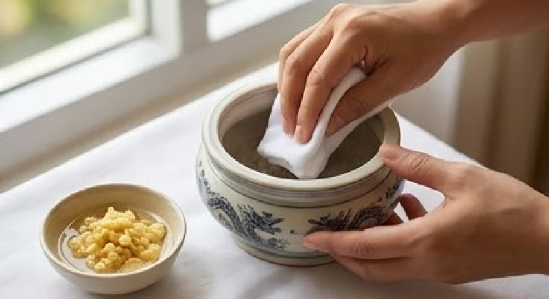 Dùng khăn sạch mới tinh nhúng vào hỗn hợp rượu trắng và gừng giã nát để lau tẩy uế bát hương