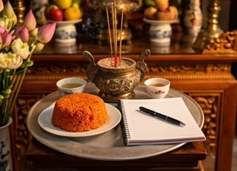Văn khấn Đền Ngọc Sơn: Bài khấn các ban và quy trình đi lễ chuẩn 8 Mâm lễ dâng ban Văn Xương Đế Quân có xôi gấc đỏ, bút mực và quyển vở mới