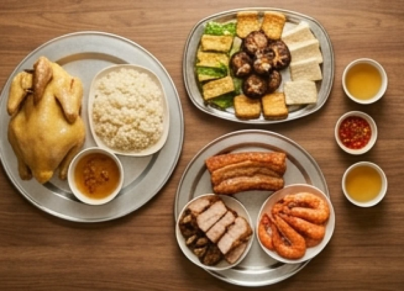 Ba khay lễ vật được phân chia rõ ràng để dâng lên các vị thần linh và Thần Tài