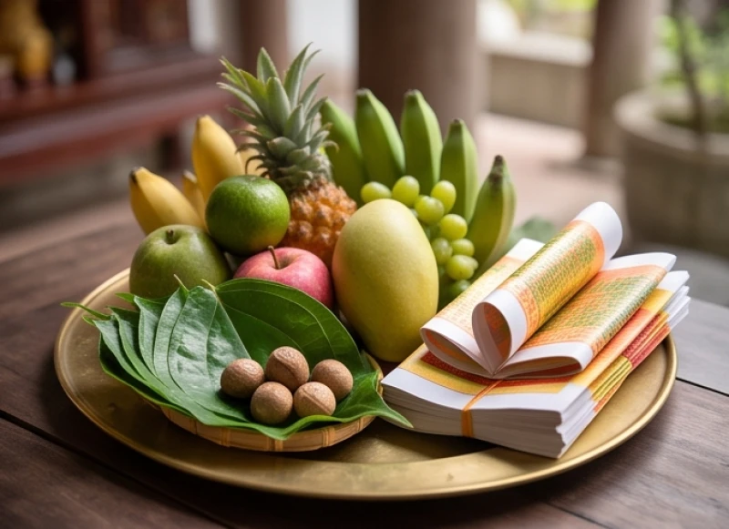 Văn khấn Bà Chúa Năm Phương: Bài cúng chuẩn và cách sắm lễ 3 Mâm lễ vật cúng Bà Chúa Năm Phương được sắp xếp gọn gàng với hoa quả và tiền mã