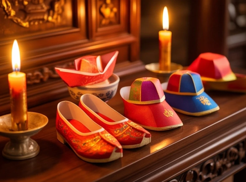 Đôi nón hài nhỏ nhắn màu đỏ được đặt trang trọng trên ban thờ để cầu tự con cái
