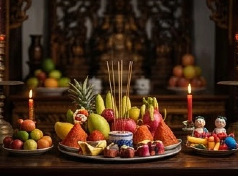 Văn khấn tạ lễ Bà Cậu: Cách sắm mâm cúng và bài cúng trả lễ 1 Mâm lễ cơ bản dâng tạ Bà Cậu với hương đèn, trái cây tươi và bộ đồ chơi nhỏ xinh xếp ngay ngắn