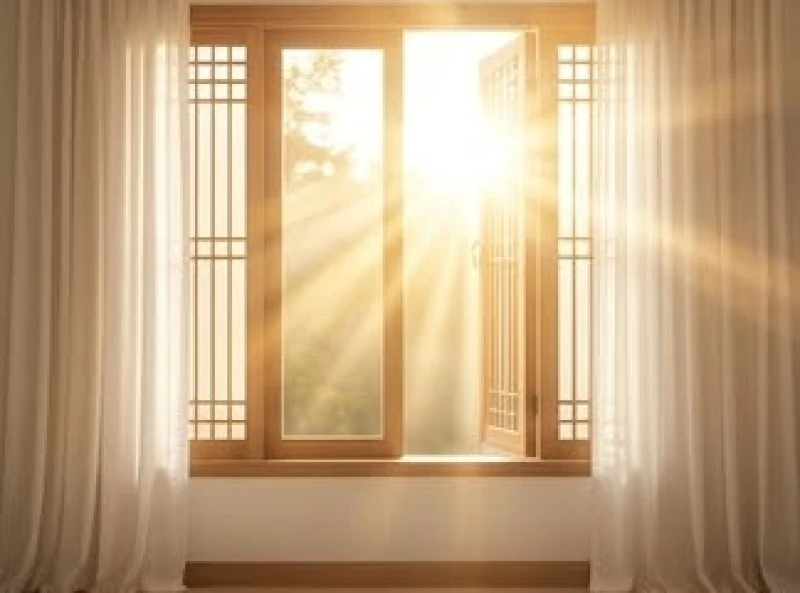 Ánh sáng mặt trời rực rỡ chiếu qua khung cửa sổ đại diện cho sinh khí của sao Thái Dương vào năm 2025
