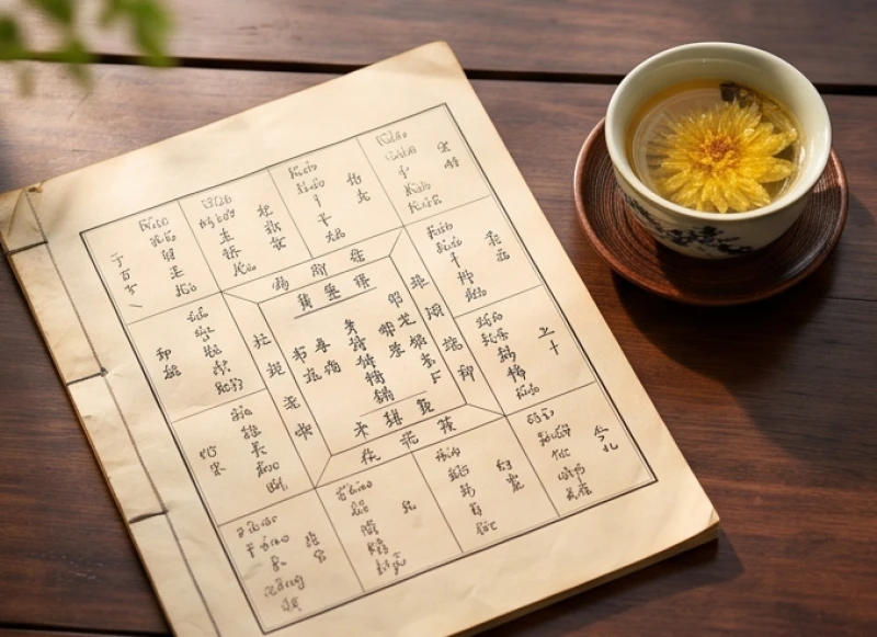 Tử vi trọn đời tuổi Giáp Thìn 1964 nữ mạng: Vận hạn & thọ mệnh 5 Lá số tử vi truyền thống đặt cạnh tách trà hoa cúc dùng để dự đoán vận trình trong các năm tới