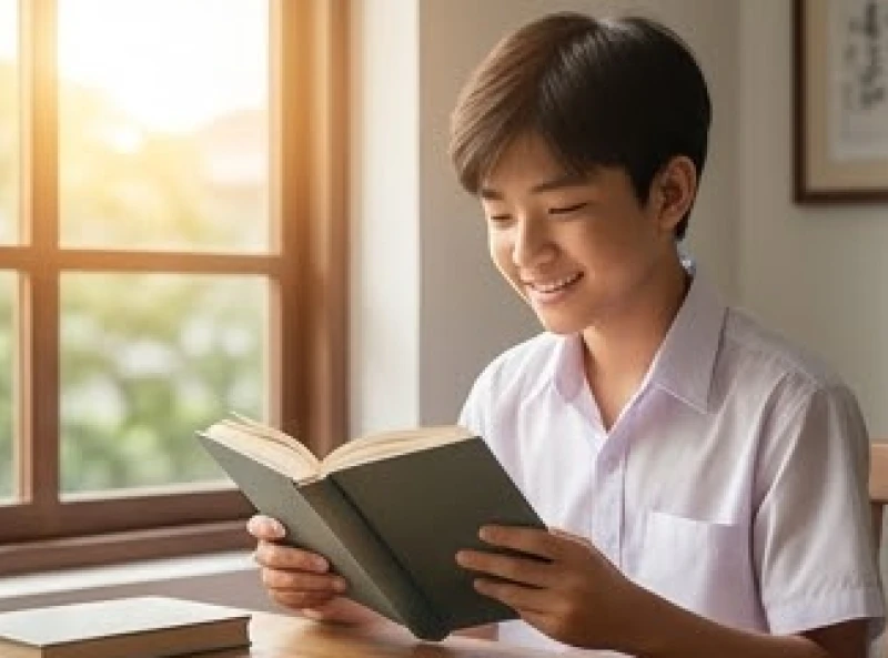 Tử vi tuổi Giáp Ngọ 2014 năm 2027: diễn biến học hành & cúng sao 3 Nam học sinh đang vui vẻ đọc sách dưới ánh nắng bình minh ấm áp chiếu qua cửa sổ