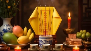 Mâm lễ cúng sao hạn tuổi Dậu năm 2026 với đầy đủ hương đăng trà quả và bài vị trang nghiêm