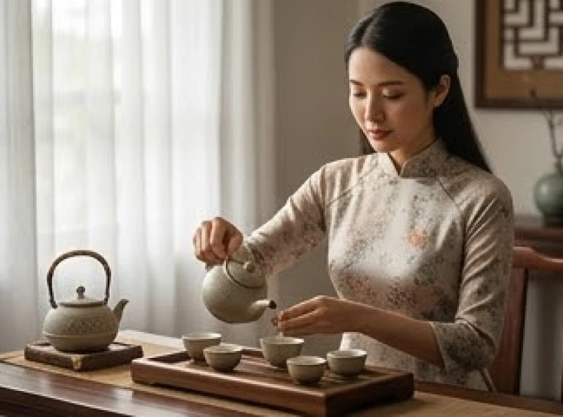 Nữ giới tĩnh tâm thưởng trà trong không gian thanh tịnh để giảm bớt áp lực từ sao Kế Đô