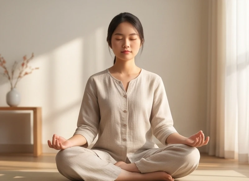 Nữ giới tuổi Mùi đang ngồi thiền thư giãn giải tỏa căng thẳng trước thềm năm mới