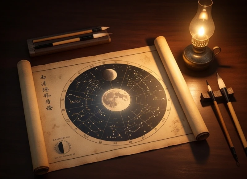 Biểu đồ thiên văn truyền thống khắc họa sao Thái Âm mang lại tài lộc trong tử vi tuổi tý năm 2027