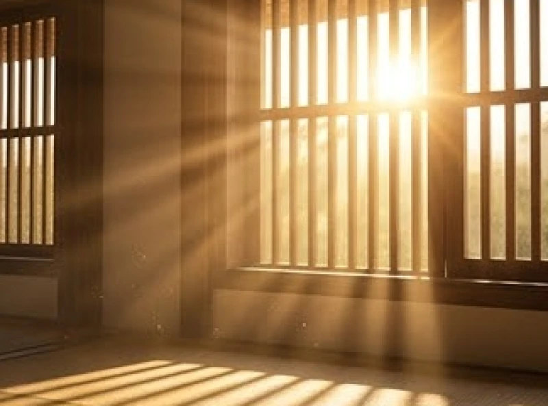 Ánh nắng ban mai rực rỡ chiếu qua khung cửa sổ mang ý nghĩa phong thủy vượng khí của chòm sao Thái Dương.