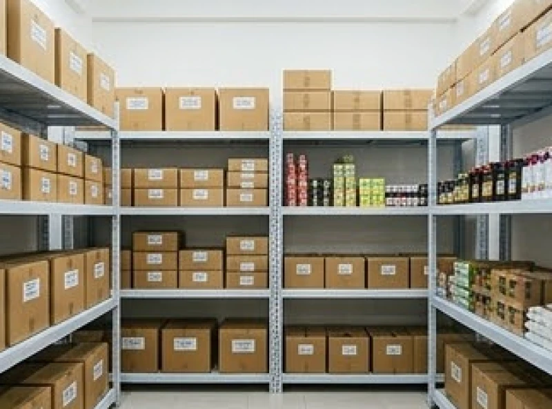 Khu vực kho hàng tồn được phân loại và sắp xếp ngăn nắp trên các kệ