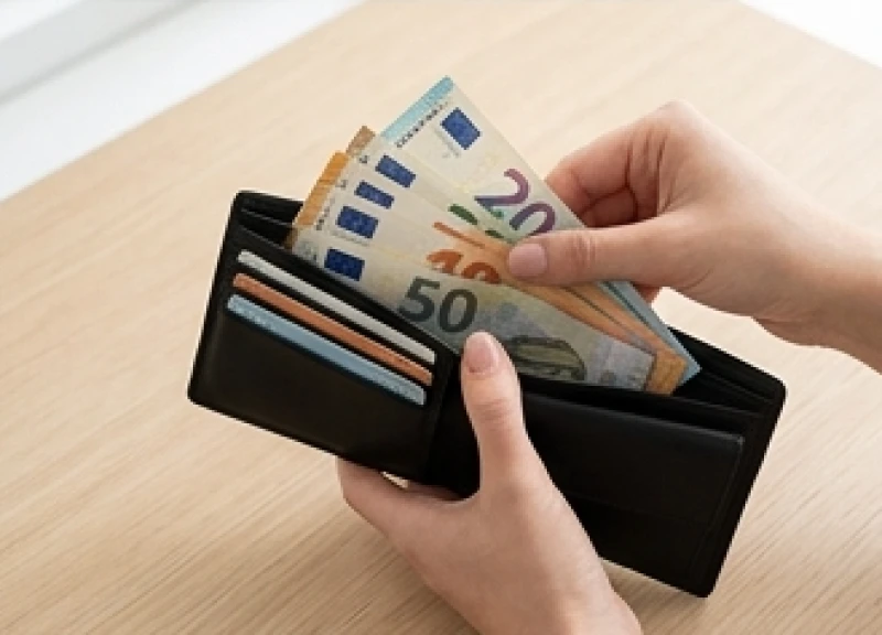 Các tờ tiền được vuốt phẳng và sắp xếp gọn gàng theo chiều mệnh giá trong ví