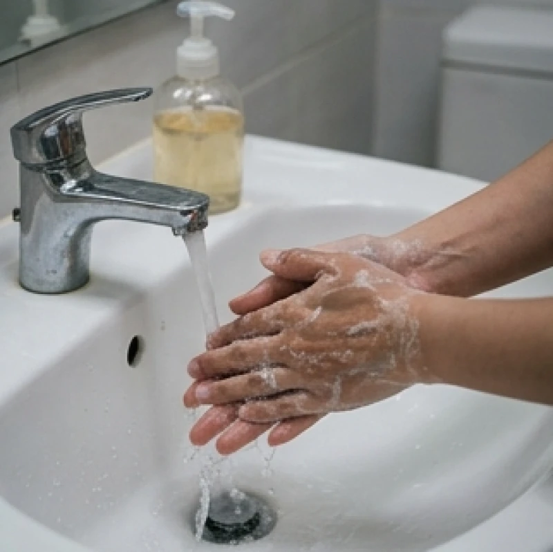 Gián bò lên người là điềm gì? Tra cứu vị trí & cách sát khuẩn 5 Đôi tay đang rửa sạch dưới vòi nước cùng xà phòng diệt khuẩn để loại bỏ mầm bệnh sau khi tiếp xúc