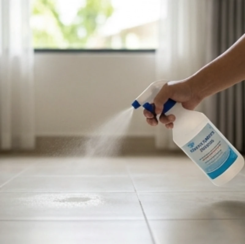 Xịt đẫm dung dịch cồn 70 độ lên mặt sàn gạch để phá vỡ lớp màng tế bào của vi khuẩn