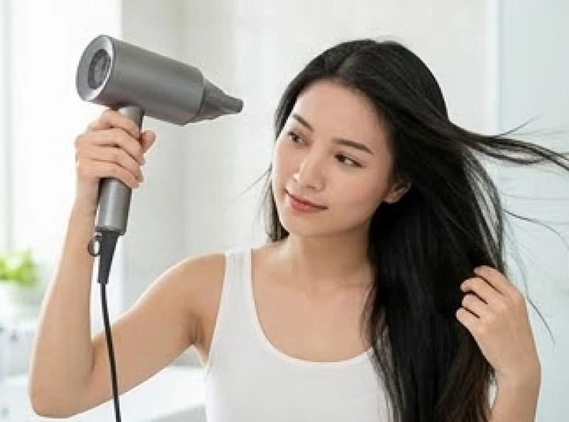 Nốt ruồi ở da đầu nữ: Ý nghĩa từng vị trí và lưu ý y khoa 9 Phụ nữ đang dùng máy sấy ở chế độ gió mát để làm khô vùng da đầu một cách an toàn