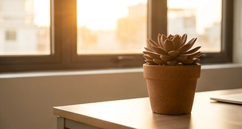 Cây để bàn hợp tuổi Tuất: Chọn theo nam nữ và hướng chiêu tài 4 Chậu sen đá nâu thô mộc trồng trong chậu đất nung nhám đại diện cho yếu tố Thổ khí tĩnh lặng