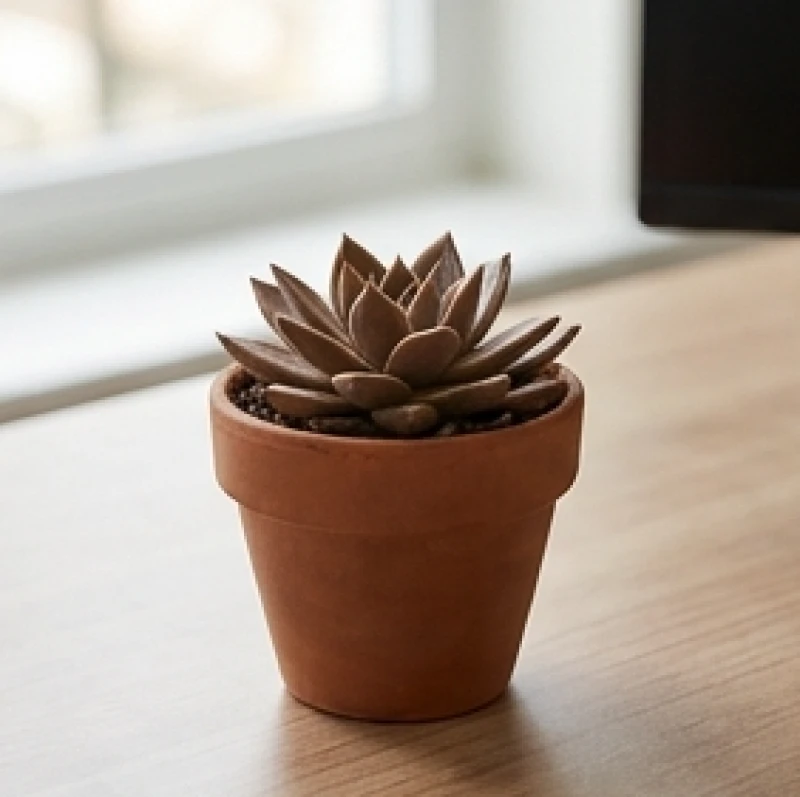 Cây để bàn hợp tuổi Mão: Chọn cây mini chuẩn mệnh và góc đặt 5 Chậu sen đá nâu nhỏ gọn vươn những cánh lá cứng cáp, mang lại vẻ đẹp kiên định cho góc làm việc.
